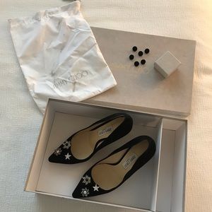 Jimmy Choo
Jasmine Suede Button 100mm Pumps, Black